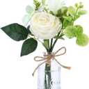 AFRITEE Faux White Silk Flower Arrangements - Centerpiece Table White Rose Flower Bouquet in Small Vase Set for Home Indoor Dining Room Wedding Centerpieces Coffee Table Decor