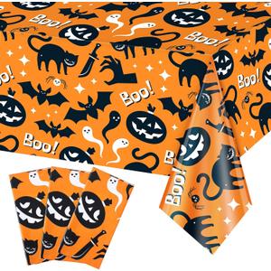 Oudain 3 Pcs 54×108 Inch Halloween Plastic Tablecloth Happy Boo Day Party Decoration Spider Web Orange Spider Bat Clown Disposable Plastic Table Cover Ghost Rectangular Banner for Indoor Outdoor