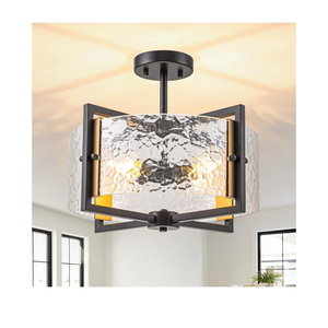 15.74" Black and Gold Semi Flush Mount Ceiling Light Fixture 4-Lights Dining Room Light Fixtures Modern Farmhouse Glass Ceiling Lights Flush Mount for Foyer Hallway Entryway Kitchen E12