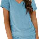 Gym Shirts Women Quick Dry V Neck Athletic Tops Gym Clothes Light Blue 2XL