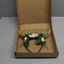 MOSTORY Handmade Deer Horns Headband - Flower Antler Hairband Woodland Reindeer Headpiece with Berries for Prom Renaissance Halloween Cosplay Accessory (White-gold)