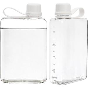 ZAVOOS 2 Pack Portable Flat Water Bottle, 17 Oz BPA Free Plastic Drinking Bottles for Travel, Leakproof Slim Flask for Outdoor Sports Fitness Camping, Fits Purse Pocket