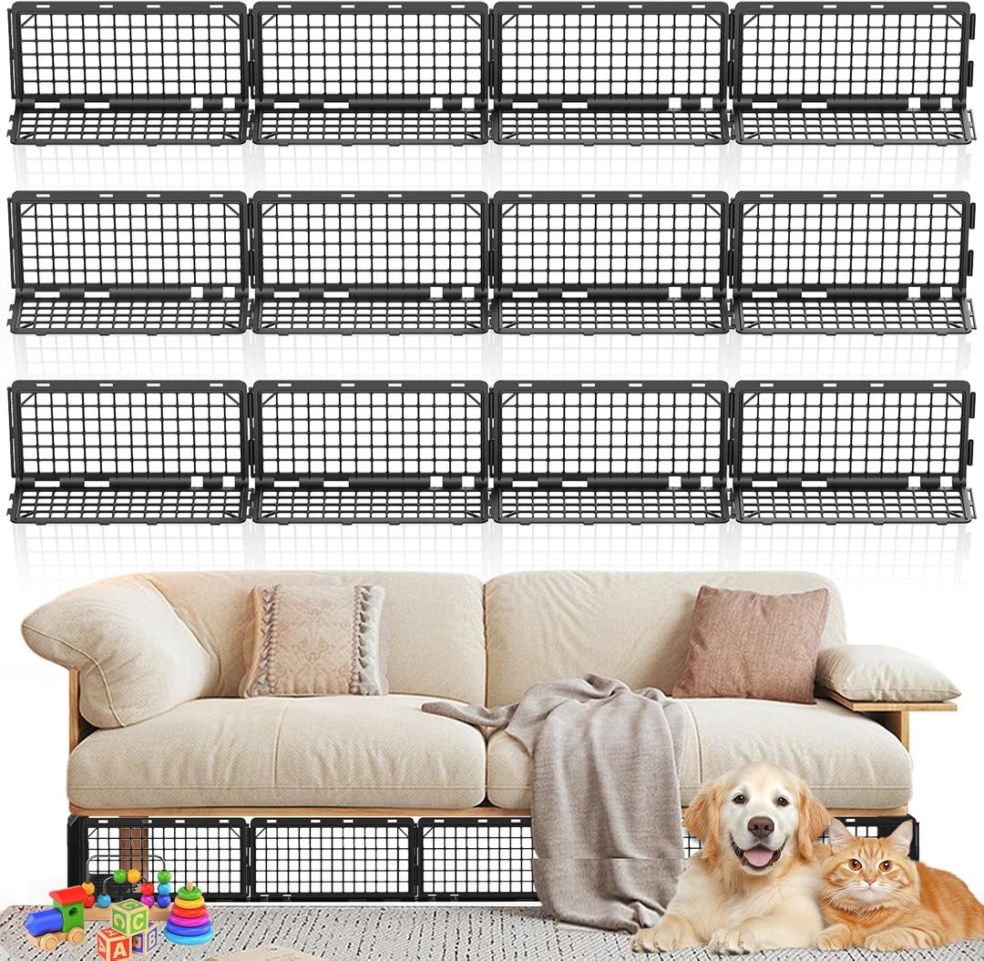 Abiglifty 12Pcs Under Couch Blocker,Under Bed Blocker for Pets,Adjustable Under Furniture Blocker with 30 Ties,Stop Cats & Dogs from Hiding Under Furniture (Black)