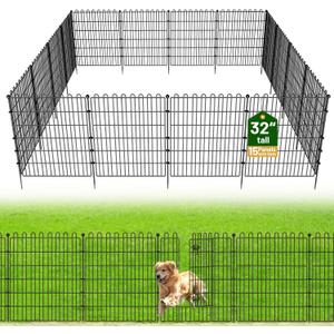 15 Panels No Dig Decorative Garden Fence with Gate for Yard, 32 in(H) X 35.4 ft(L) Animal Barrier Fencing for Outdoor Dog, Metal Portable Garden Fences for Borders, Pets, Landscape, Temporary Fence