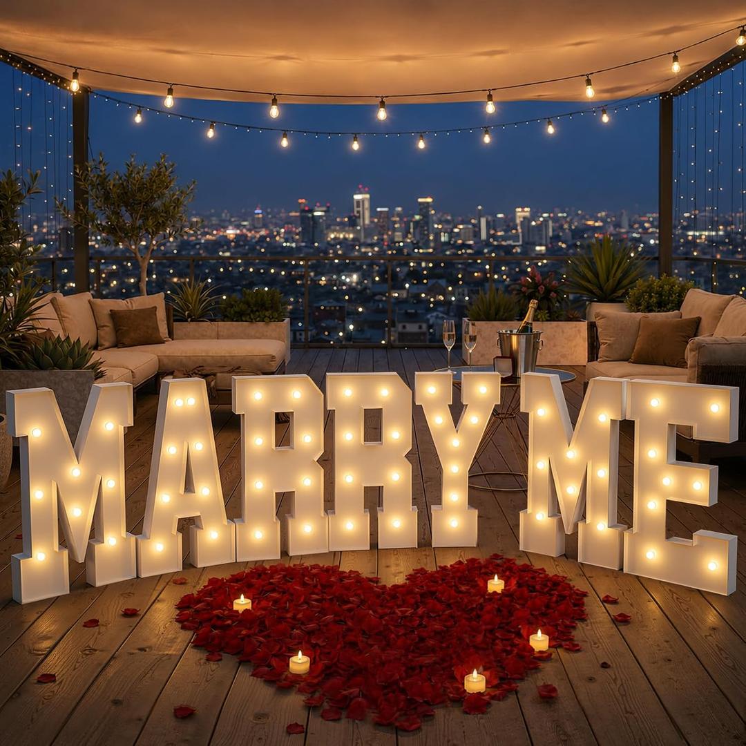 Marry Me Light Up Letters Yellow Light Marry Me Signs 3FT for Proposal Engagement Wedding Decor, 7pcs