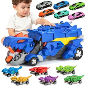Dinosaur Toys Car for Kids 3-8 Year Old Boy Gift, Toddler Toys for 3 4 5 6 Years Old Boys & Girls Transport Dino Truck with 12 mini Cars & City Map Birthday for Kids (Blue)