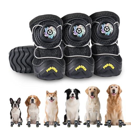 paatata Dog Shoes for Large Small Medium Dogs Knob Breathable Dog Boots & Paw Protectors Non-Slip Dog Shoes for Hot Pavement,Rain,Snowy Day Indoor Outdoor 4pcs (Black, 4)