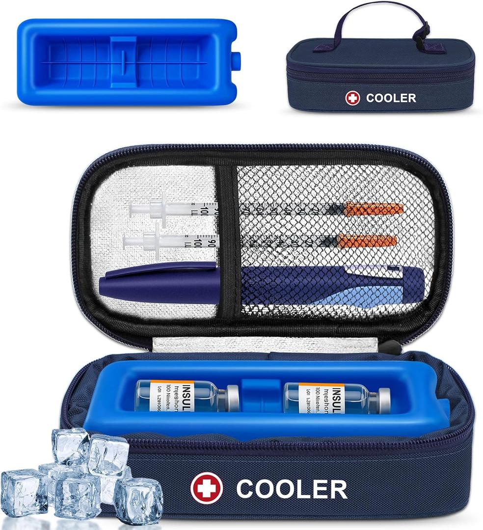 Insulin Vial Cooler Travel Case TSA Approved Medicine Cooler for Travel Diabetic Travel Case with Reusable Cooler Ice Brick, Long-Lasting Cooling for Vials and Pens (Small-Fit 2 vials)
