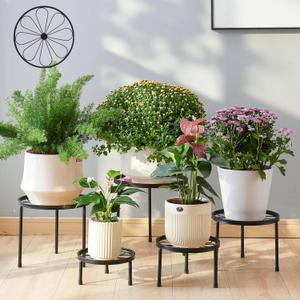 Furshus Plant Stand,5 Pack Heavy Duty Flower Pot Stands, Metal Decoration Racks, Round Plant Shelf for Planter Outdoor and indoor (Black)