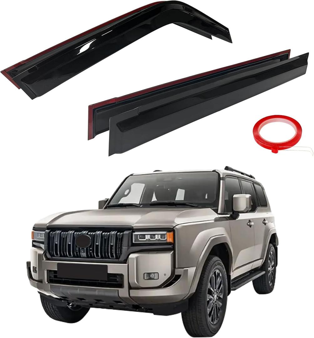 AUXKO Window Rain Guard for Toyota Land Cruiser Prado J250 LC250 & Lexus GX550 2024 2025 Outside Tape-On Shatterproof Sun Smoke Guard Vent Visor Side Wind Deflectors Accessories for Landcruiser Prado (Black)