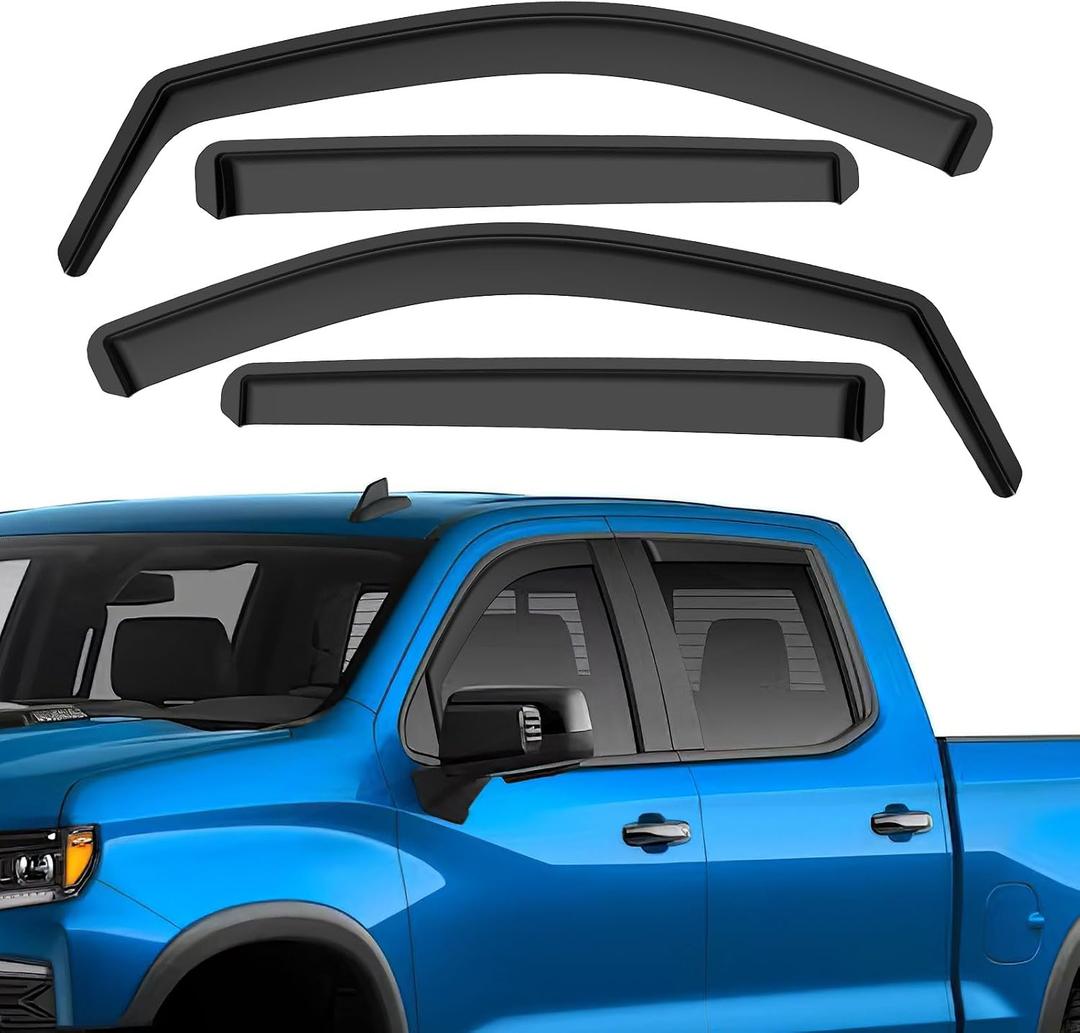 in-Channel Rain Guards Fit for Chevy Silverado 1500 2019-2026 Crew Cab, Durable Side Windows Rain Guard Compatible with GMC Sierra 1500 Crew Cab 2019-2026 Wind Deflectors Black 4 PCS