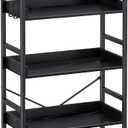 Rolanstar Bookshelf 5 Tier with 4 Hooks, Industrial Wood Bookcase, Vintage Storage Rack with Open Shelves, Rustic Standing Bookshelves Wood Frame Display Rack for Living Room, Bedroom, Black