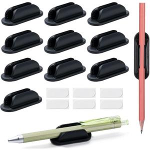 10 Pack Adhesive Pencil Holders for Desk,Silicone Flexible Pen Holder for Wall, Office, School,Home,Classroom Must Haves,Teacher Supplies Accessories,Desk Organizer,Art Supply,Small Gift (10, Black)