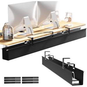 [Upgraded] Large Under Desk Cable Management Tray, Cinati Cable Management Under Desk No Drill, 49.2" Fabric Cord Hider for Wire Organizer, Cord Organizer for Office, Home - Supports Up to 30lbs Black