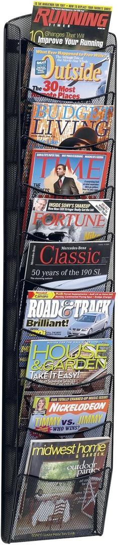 Safco Onyx Mesh Magazine Holder, Display Rack with 10 Pockets, Brochure Organizer, Commercial-Grade Steel Construction, Black