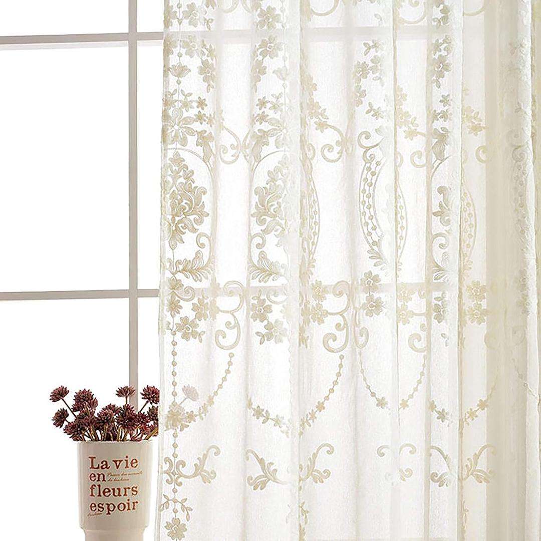 SLOW SOUL 2 Panels White European Style Sheer Curtain Embroidered Window Curtains Europe Floral Tulle for Living Room Bedroom with Rod Pocket White
Curtains 2Pcs 60x54Inc