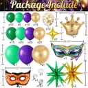 Mardi Gras Balloon Arch Kit,149Pcs Purple Green Gold Balloon Garland with Confetti,Mardi Mask,Explosion Star Foil Balloons for New Orleans Masquerade Birthday Carnival Fat Tuesday Party Decorations