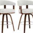 CHITA Swivel Counter Height Barstools Set of 2, FSC Certified Faux Leather Upholstered Bar Stools with Back and Armrest for Kitchen Island Home Bar, 27" Seat Height, White with Walnut Frame