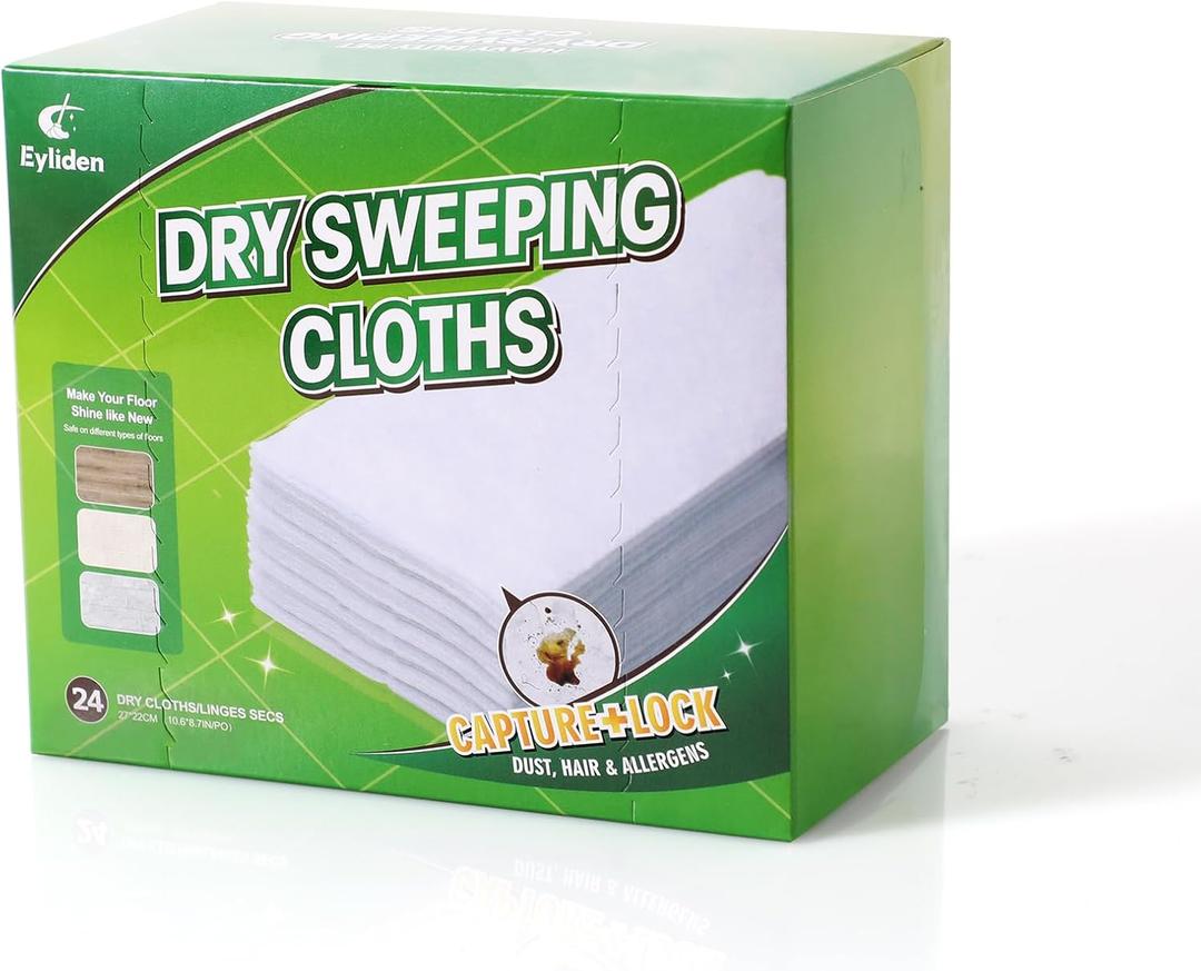 Eyliden 24 Count Dry Mop Pads, Disposable Cloths Refills, for 10inch Sweeper Driver Mops, Cleaning for Window Hardwood Laminate Tile Floor Multi Surface
