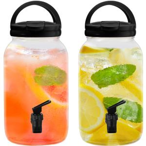 Havawish 2 Pcs 1 Gallon Plastic Beverage Dispenser with Spigot Clear Summer Kitchen Fridge Drink Dispenser for Parties Lemonade Juice Tea Beer Cold Water(Black,Cylinder)