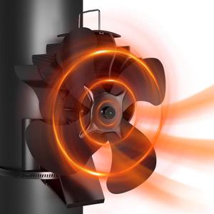 TCFUNDY Heat Powered Wood Stove Fan Pipe/stove Fireplace Fan, 4 Blades Heat Powered Fan, Silent Operation Motors, Fit for Wood Burning Stove/Pellet/Log with Magnetic Thermometer