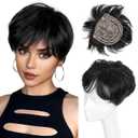 PHOCAS Short Hair Toppers for Women with Thinning Hair Magic Pixie Cut Toppers Hair Pieces Natural Synthetic Black Wiglets Hairpieces for Daily Use