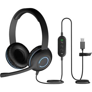 Cyber Acoustics Stereo USB Headset (AC-5008A), in-line Controls for Volume & Mic Mute, Adjustable Mic Boom for PC & Mac, Perfect for Classroom or Home