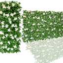 Expandable Faux Ivy Fence,Artificial Privacy Screen Decor for Outdoor Wall, Balcony and Patio, Single Sided Leaves (2,White Flower)