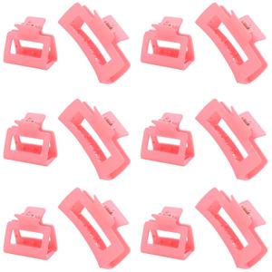 12 Pack Pink Square Claw Clips, Big and Small Neutral Rectangle Hair Claw Clips, Non-slip Matte Large Hair Clips for Women,Strong Hold jaw clip for Thick Thin Hair