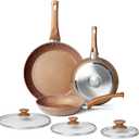 Frying Pan Set with Lids - Nonstick Frying Pan Set 3 Pcs, Non Stick Granite Cookware Set, Induction Skillet Set Egg Omelette Frying Pan W/Lid, Healthy No Toxic Cookware, Pan Set for Cooking, PFOA Free (Gold-8Inch+9.5Inch+11Inch With Lid)