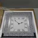 Crystal Crush Diamond Mirrored Square Wall Clock with Sparkle Twinkle Bling Diamond Decor for Wall Decoration, 12x12inch Decorative Silver Mirror Quartz Clock for Home Decor. AA Battery not included
