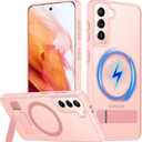 OWKEY for Samsung Galaxy S21 Case with Stand, Magnetic Shockproof Case Fit for Magsafe Translucent Matte Cover for Samsung S21, Pink