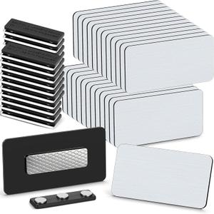 Novabright 50 Pack Magnetic Name Tags 1.5" x 3" Engravable Blank Name Badge Holder with Magnetic Backing Reusable Plastic ID Tags with Backing Magnets for School Office Employee(Silver)