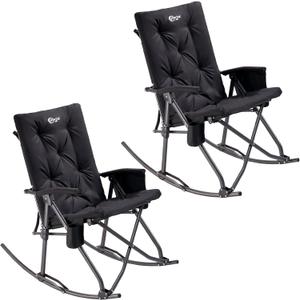 Portal Folding Rocking Chair Indoor & Outdoor Thick Padded Rocking Recliner Chair Portable Camping Rocker for Patio Front Porch Backyard Lawn Living Room, Supports 400 LBS (2 Pack-black)
