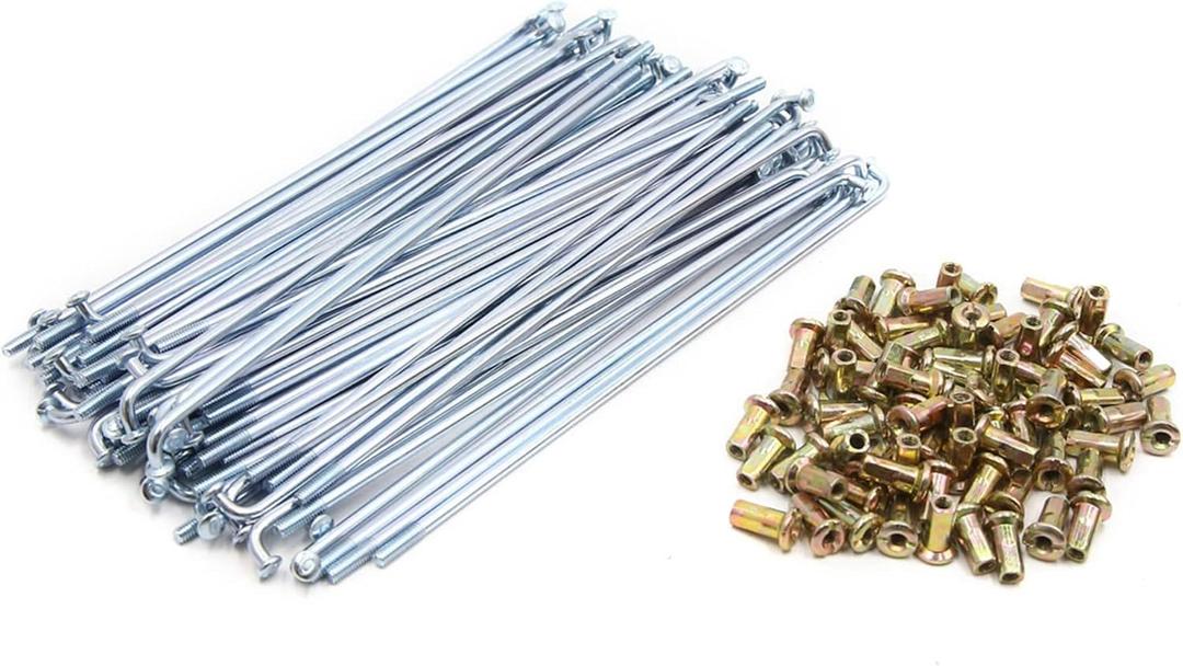 uxcell 72pcs Silver Tone 3mm Thread Dia 160mm Length Motorcycle Wheel Spokes with Nipples
