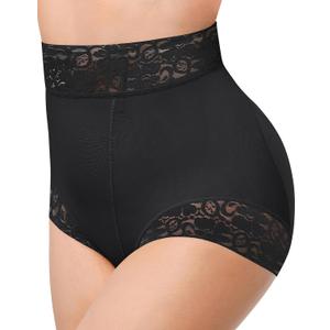 SHAPELLX Shapewear for Women Tummy Control Short Faja Body Shaper Compression Panties Mid Waisted Briefs Lace Underwear (Small, Black)