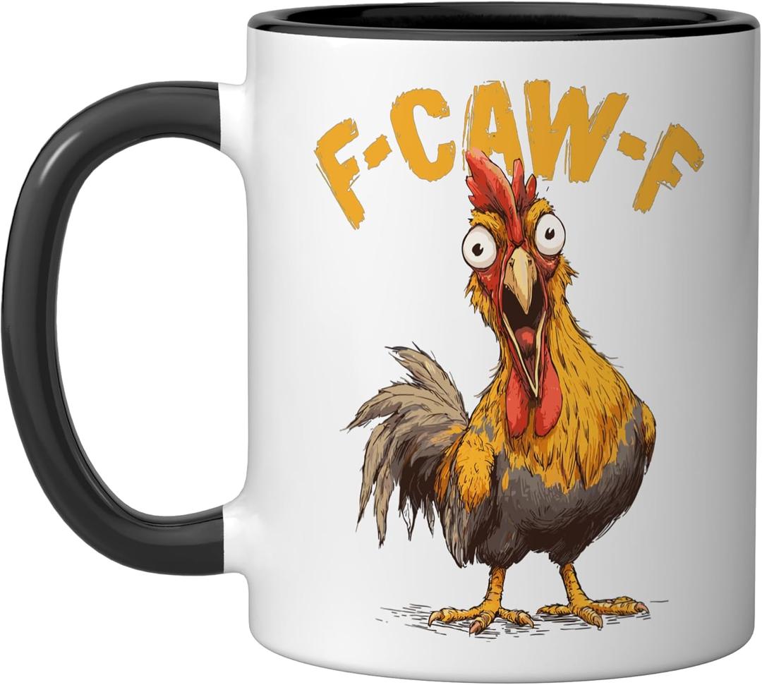 f-caw-f Chicken Fcawf Rooster Coffee Ceramic Mug, Black/White (11 Ounces)