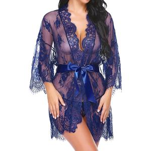 Avidlove Women's Lace Kimono Robe Babydoll Lingerie Mesh Nightgown  (Blue, XL)