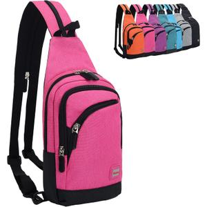 Peicees Small Sling Bag for Women Mens Convertible Crossbody Backpack Shoulder Chest Daypack with Zipper Strap for Hiking (Rose Red)