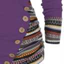 DRESSFO Women's Tribal Stripe Hooded Knit Top – Long Sleeve Pullover Sweatshirt with Mock Button Detail (Purple/2X)