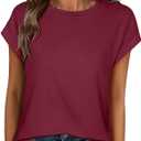 ANRABESS Womens Tops Summer Cap Sleeve Basic Tee Shirts 2025 Trendy Loose Fit Casual Dressy Business Work Tshirts Clothes (Medium, Red)
