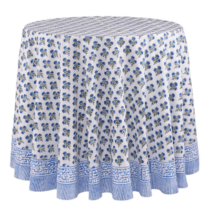 ATOSII Gulbahar Blue 100% Cotton Fall Round Tablecloth, Handblock Print Floral Table Cloth for Kitchen Dining Linen I Thanksgiving, Christmas, Weddings, Outdoors, Parties I 90" Inches Diameter