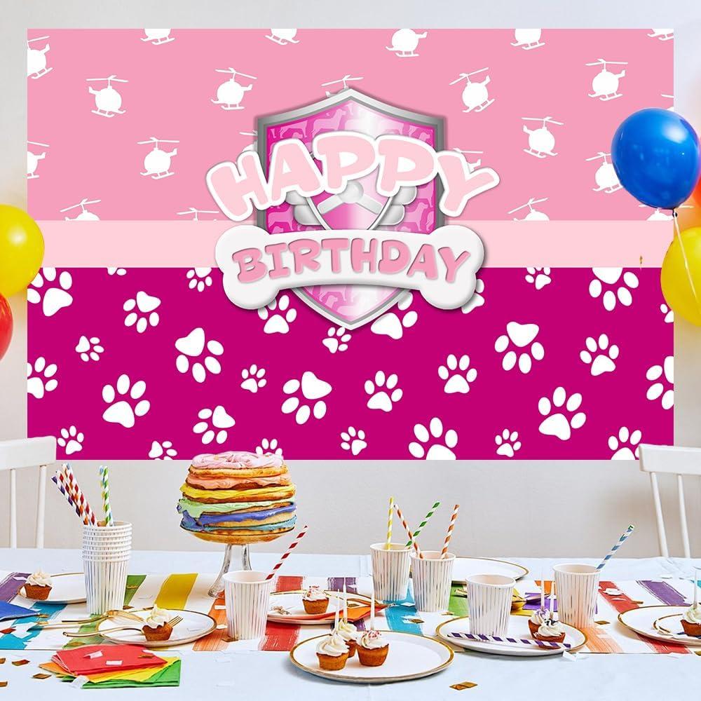 3x5Ft Cartoon Pink Dog Paw Backdrop, Dog Medical Paw Party Decorations Large Pink Dog Theme Supplies Banner Cartoon Dog Helicopter Accessories for Theme Party, Birthday