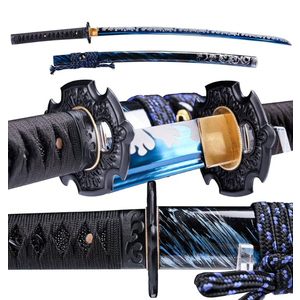 Japanese Samurai Katana Sword, 1060 High Carbon Steel Traditional Handmade, Blue Flame Full Tang, High-Performance/Razor-Sharp, Gifts for Men/Boys