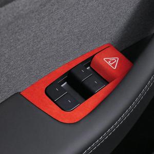 BETTERHUMZ Car Door Window Switch Panel Cover Compatible With Tesla Model Y Juniper 2025 Performance Suede Carbon Fiber Leather Window Frame Trim Interior Tuning Accessories (Suede Red)