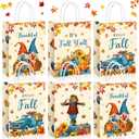 Pasimy 32 Pcs Thanksgiving Gift Treat Bags Fall Gift Goodie Bags Autumn Candy Paper Bag with Handles Pumpkin Maple Leaves Scarecrow Thankful Pouch for Fall Harvest Thanksgiving Party Favors Supplies