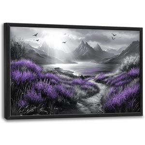 Olivine Large Wall Art, Landscape Pictures Wall Decor, Black And White Mountain Painting, Purple Nature Scenery Canvas Prints, Framed Artwork for Living Room Bedroom Bathroom Office Home 36"x24"