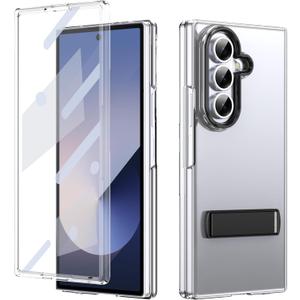 3 x Compatible for Samsung Galaxy Z Fold 7 Case 2025 Built-in Screen Protection Compatible Wireless Charging Slim Silicone Transparent Kickstand Camera Protective Phone Cover Black