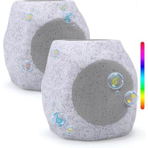 Outdoor Solar Rock Bluetooth Speakers with Colorful Lights, IPX7 Waterproof Speaker, Solar-Powered, TWS Paring, Perfect for Pool Garden and Outdoor Activities - Marble 2 Pack (Marble 2 PCS)