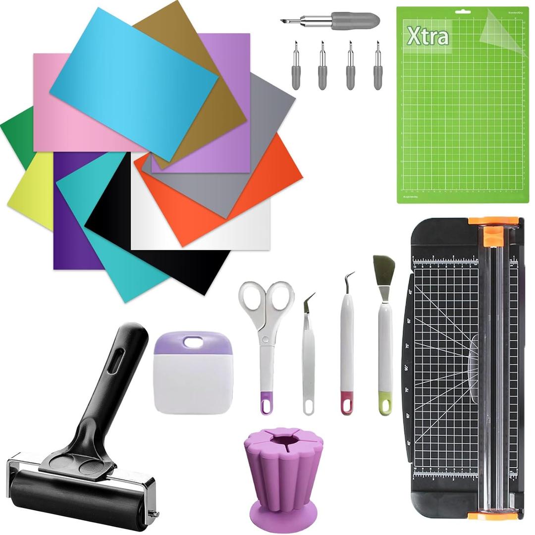 LOPASA Starter Kit for Cricut Joy Xtra Machine, Extra Bundle for Beginners, 8.5 x 12 Xtra Size Accessories and Supplies for Newbies, All Essential Tools and Material(Heat Transfer Vinyl Making Bundle)